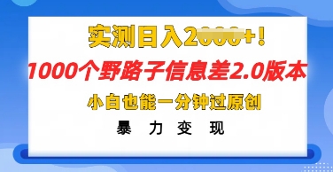 2025抖音1000个野路子信息差最新玩法，一分钟过原创，暴力变现月入几k-小何资源库