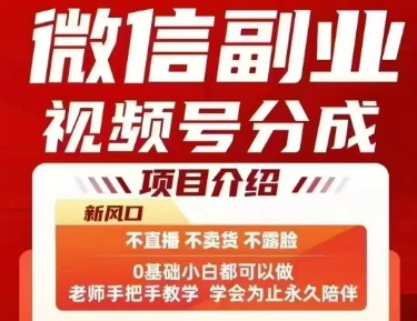 微信副业视频号分成，不直播 不卖货 不露脸，三五分钟即可完成一条作，每日收益几十、几张不等-小何资源库