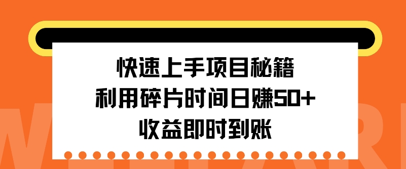 快速上手项目秘籍，利用碎片时间日入50+，收益即时到账-小何资源库