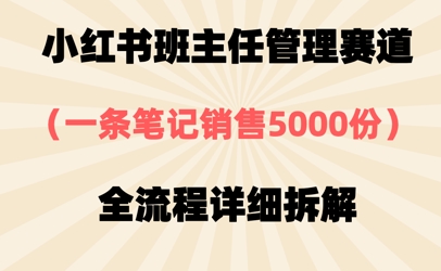 小红书班主任管理赛道，一套资料卖了5000份，全流程详细拆解-小何资源库