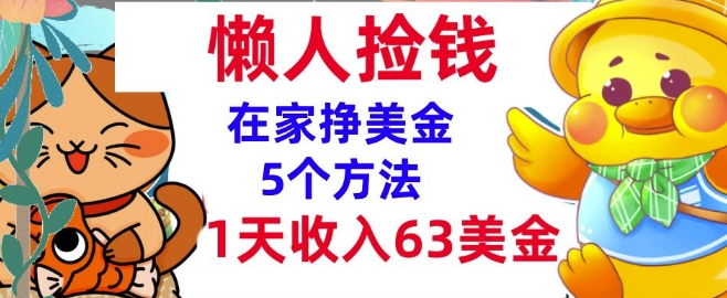 在家挣美金的5个方法，1天收入63美刀，内部教程，超简单，无脑操作-小何资源库