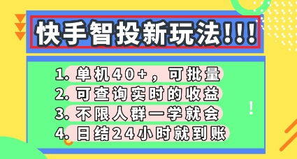 快手智投新玩法，单机日入40+，可批量，可查询实时收益，零门槛【揭秘】-小何资源库