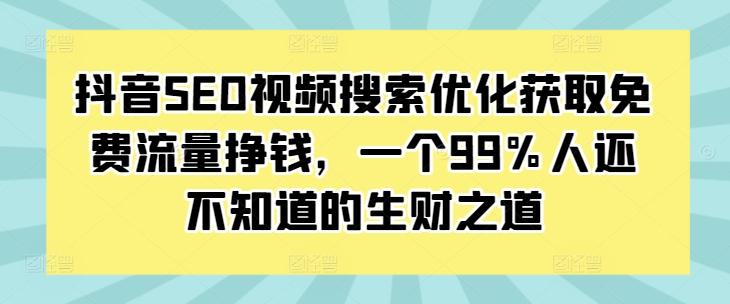 抖音SEO视频搜索优化获取免费流量挣钱，一个99%人还不知道的生财之道-小何资源库