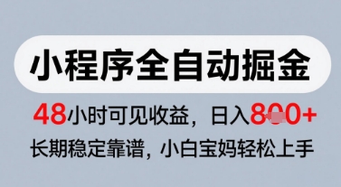 微信小程序全自动掘金，快速见收益，长期稳定靠谱，零基础友好，日入8张【揭秘】-小何资源库