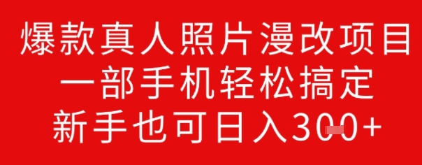 爆款真人照片漫改项目，一部手机轻松搞定，新手也可日入3张-小何资源库