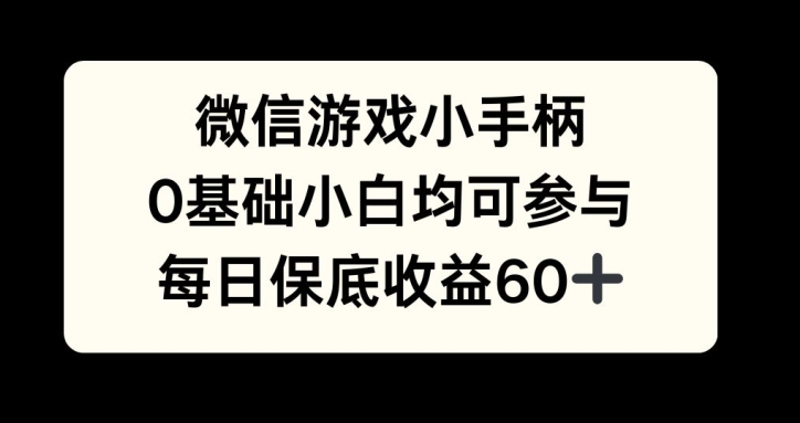 微信游戏小手柄，0基础小白均可参与，每日保底收益60+-小何资源库