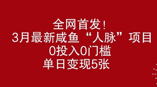 全网首发，3月最新咸鱼“人脉”项目，0投入0门槛，单日变现几张-小何资源库