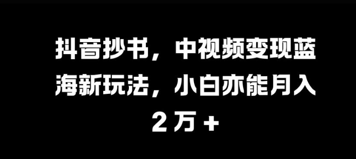 抖音抄书，中视频变现蓝海新玩法，小白亦能月入 过W【揭秘】-小何资源库
