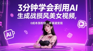 3分钟学会利用AI生成战损风美女视频， 0成本涨粉快，多渠道变现-小何资源库