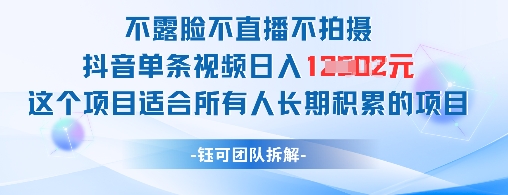 不露脸不直播不拍摄抖音单条视频日入1k+这个项目适合所有人长期积累的项目-小何资源库