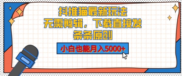 抖推猫最新玩法，小白也能月入5000+，小说推文无需剪辑，直接代发，2分钟直接搞定-小何资源库