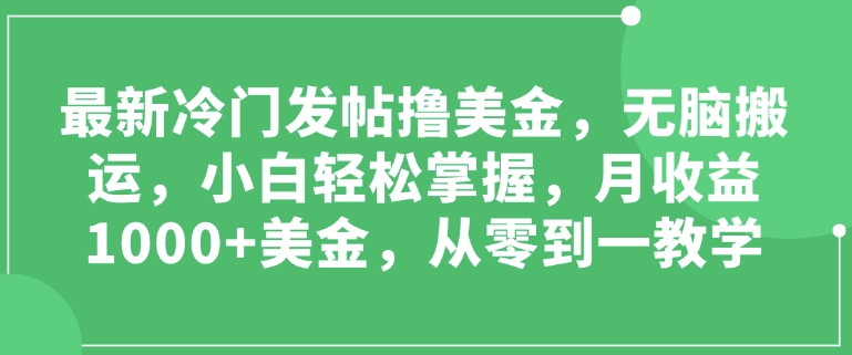 最新冷门发帖撸美金，无脑搬运，小白轻松掌握，月收益1000+美金，从零到一教学-小何资源库