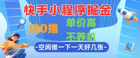 快手小程序掘金，纯0撸，单价高不养机 利用空闲时间做一做，一天好几张【揭秘】-小何资源库