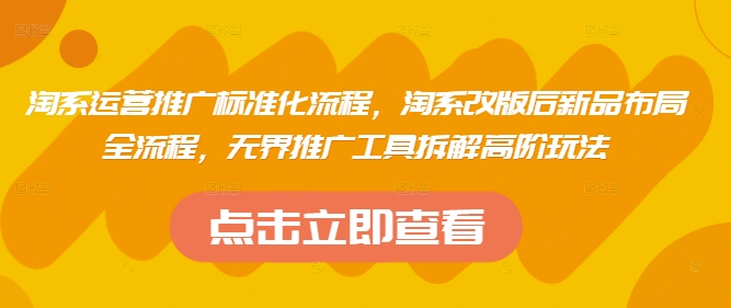 淘系运营推广标准化流程，​淘系改版后新品布局全流程，无界推广工具拆解高阶玩法-小何资源库