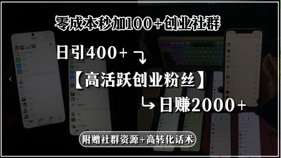 （15456期）零成本秒加100+创业社群，日引400+高活跃创业粉丝，日赚2000+，附赠社…-小何资源库