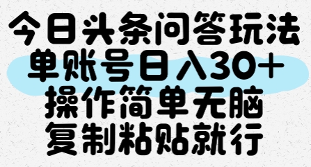 今日头条问答玩法，单账号日入30+，操作简单无脑复制粘贴就行-小何资源库