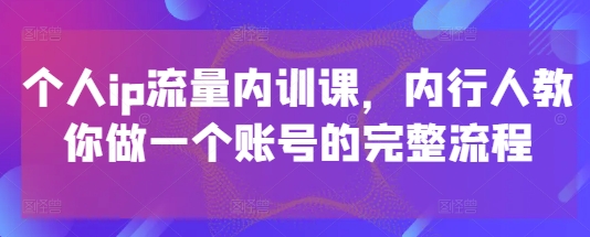 个人ip流量内训课，内行人教你做一个账号的完整流程-小何资源库