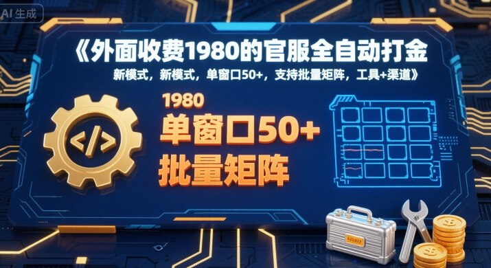 外面收费1980的官服全自动打金，新模式，单窗口50+，支持批量矩阵，工具+渠道【揭秘】-小何资源库