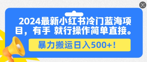 2024最新小红书冷门蓝海项目，有手就行操作简单直接，暴力搬运日入500+-小何资源库