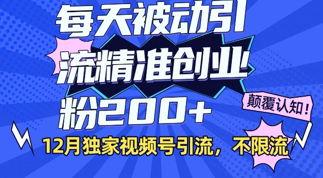 12月独家视频号引流每天被动引流精准创业粉200+不限流-小何资源库