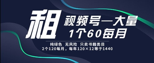 租视频号，一个60每月，2个120.纯绿色、无风险，常年租【揭秘】-小何资源库