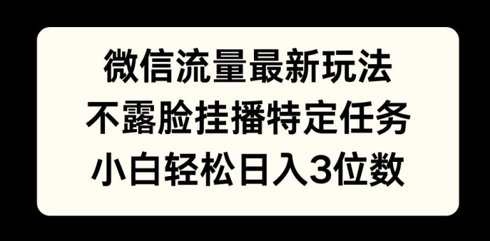 微信流量最新玩法，不露脸直播小游戏，小白轻松日入3位数-小何资源库