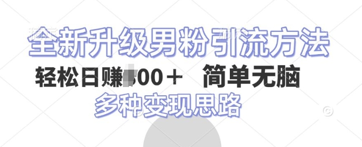 全新升级男粉引流方法，不需要真人出境，不需要你有才艺，二创风格 简单暴力-小何资源库
