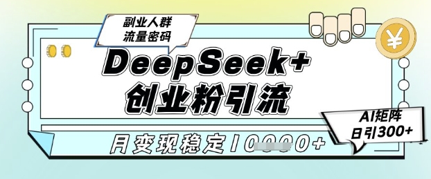 DeepSeek+创业粉精准引流，全新分享课4.0玩法，AI矩阵日引300+，多种变现方式，稳定月入1W-小何资源库