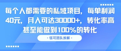 每个人都需要的私域项目，每单利润40米，月入可达3W+，转化率高 甚至能做到100%的转化-小何资源库