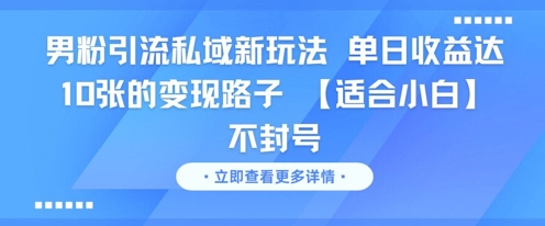 男粉引流私域新玩法，单日收益达10张的变现路子 【适合小白】不封号-小何资源库