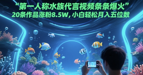 第一人称水族代言视频条条爆火，20条作品涨粉8.5W，小白轻松月入五位数-小何资源库