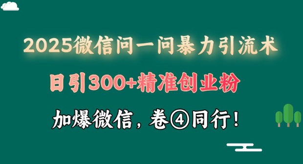 2025最新微信问一问暴力引流术揭秘，日引300+创业粉，单日变现四位数-小何资源库