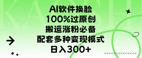AI软件换L，100%过原创，搬运涨粉必备，配套多种变现模式，日入300+-小何资源库
