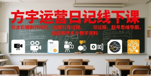 方宇运营日记线下课，包含剪辑制作技巧、拍摄引导过程、起号思维导图、选题等多个教学资料-小何资源库