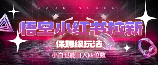 悟空小红书拉新，保姆级玩法，小白也能日入四位数-小何资源库