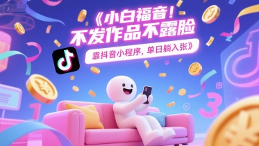 小白福音，不发作品不露脸，靠抖音小程序，单日躺入3张-小何资源库