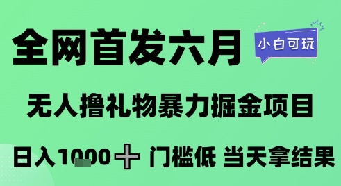 全网首发六月，无人撸礼物暴力掘金项目，日入1K+门槛低，当天拿结果，小白可玩【揭秘】-小何资源库