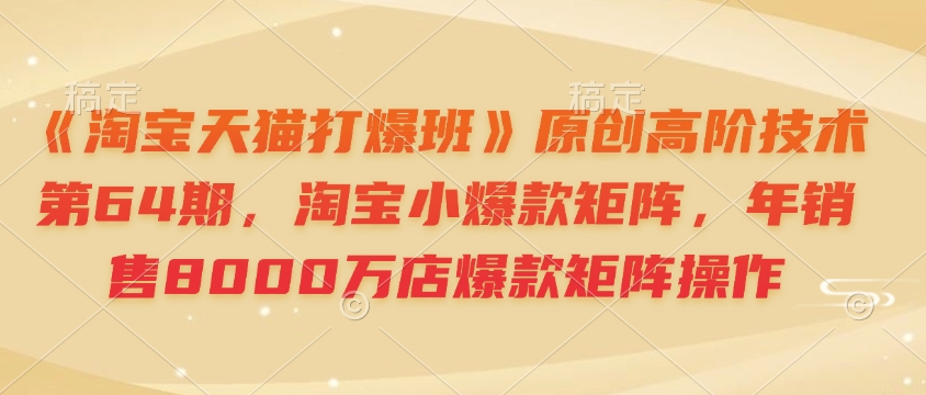《淘宝天猫打爆班》原创高阶技术第64期，淘宝小爆款矩阵，年销售8000万店爆款矩阵操作-小何资源库