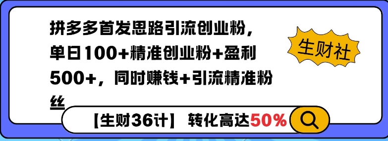 拼多多无敌思路引流创业粉，无脑矩阵开店，同时挣钱+引流精准粉丝-小何资源库