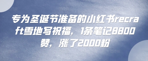 专为圣诞节准备的小红书recraft雪地写祝福，1条笔记8800赞，涨了2000粉-小何资源库