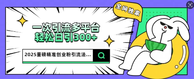 2025重磅全网独家引流法，一次多平台，轻松日引300+精准创业粉-小何资源库