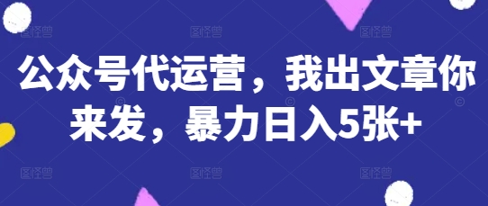 公众号代运营，我出文章你来发，暴力日入5张+【揭秘】-小何资源库