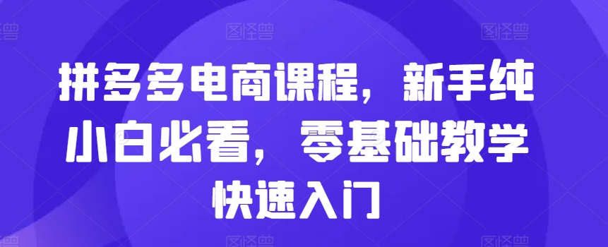 拼多多电商课程，新手纯小白必看，零基础教学快速入门-小何资源库