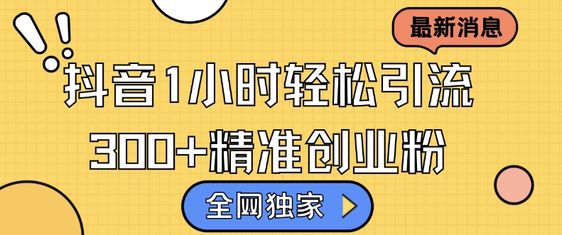 全网独家抖音引流，轻松日引300+精准创业粉【揭秘】-小何资源库