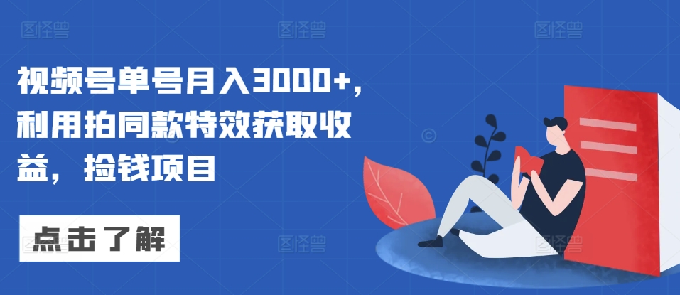 视频号单号月入3000+，利用拍同款特效获取收益，捡钱项目-小何资源库
