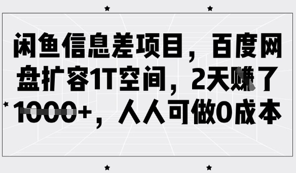 闲鱼信息差项目，百度网盘扩容1T空间，2天收益1k+，人人可做0成本-小何资源库