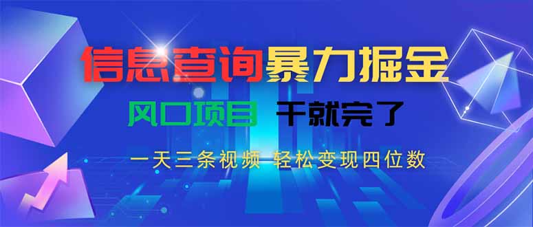 （15516期）信息查询暴力掘金，一天三条视频 轻松变现四位数，风口项目干就完了-小何资源库