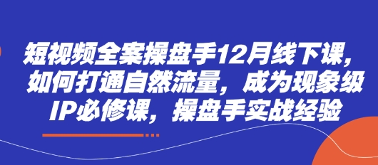 短视频全案操盘手12月线下课，如何打通自然流量，成为现象级IP必修课，操盘手实战经验-小何资源库