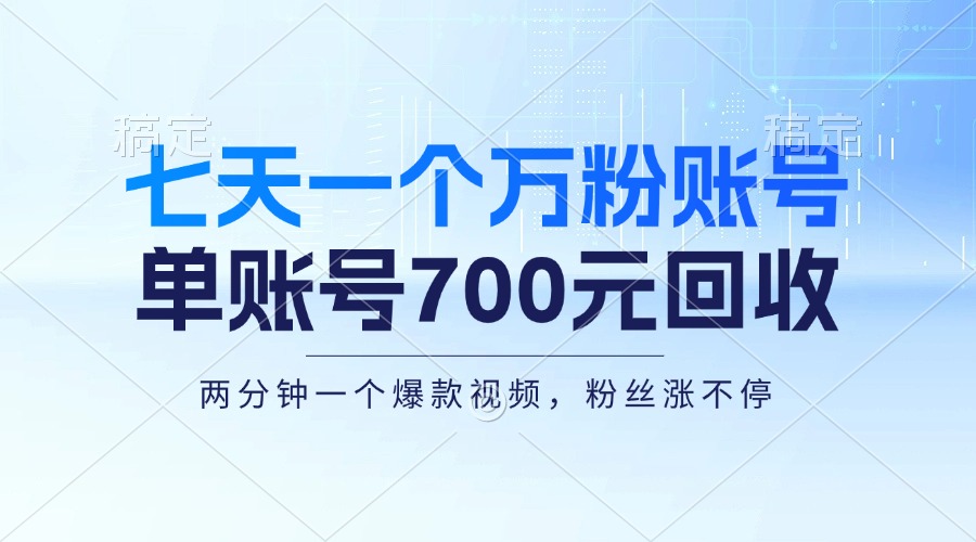 （13062期）七天一个万粉账号，新手小白秒上手，单账号回收700元，轻松月入三万＋-小何资源库
