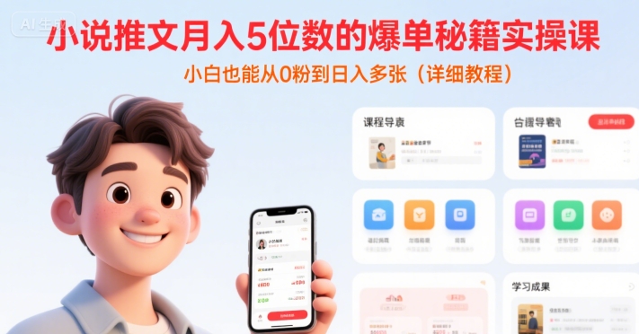 小说推文月入5位数的爆单秘籍实操课，，小白也能从0粉到日入多张(详细教程)-小何资源库